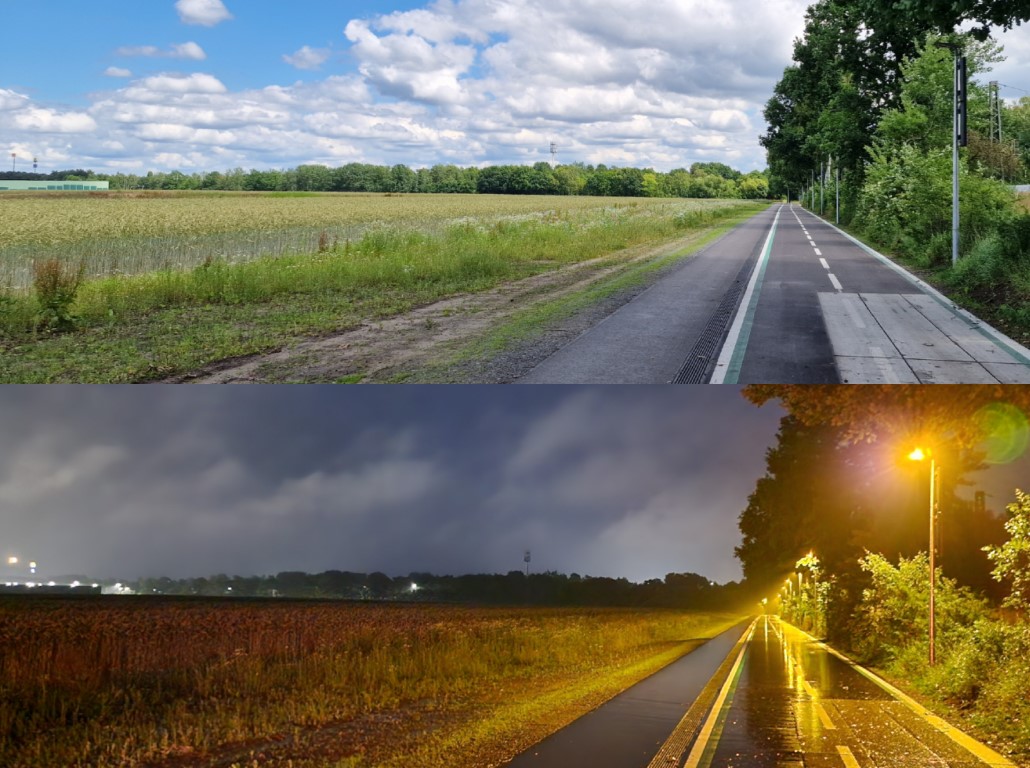 Vergleich Beleuchtung Farradschnellweg Achim